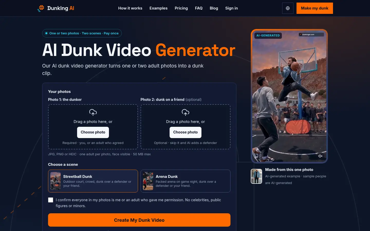Dunking AI website