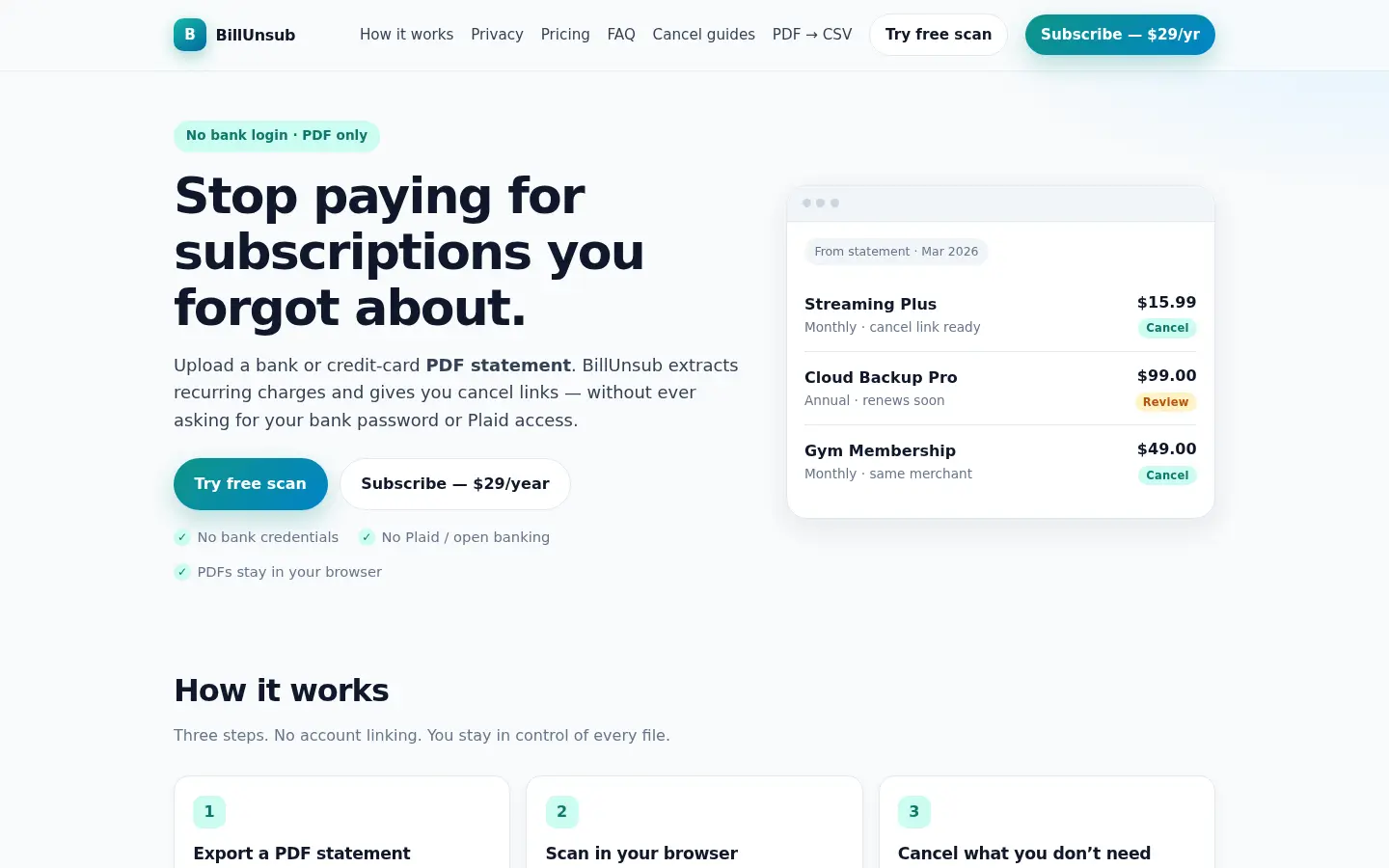 BillUnsub website