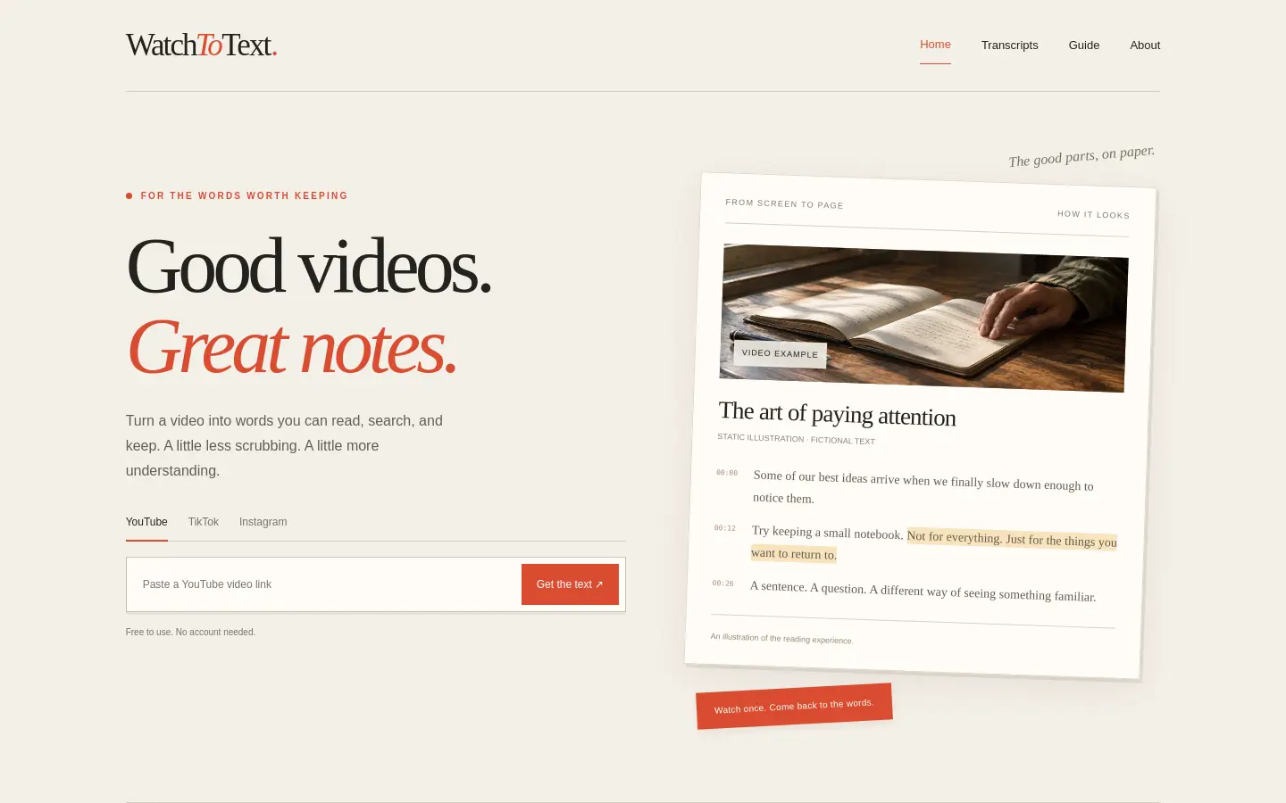 WatchToText website