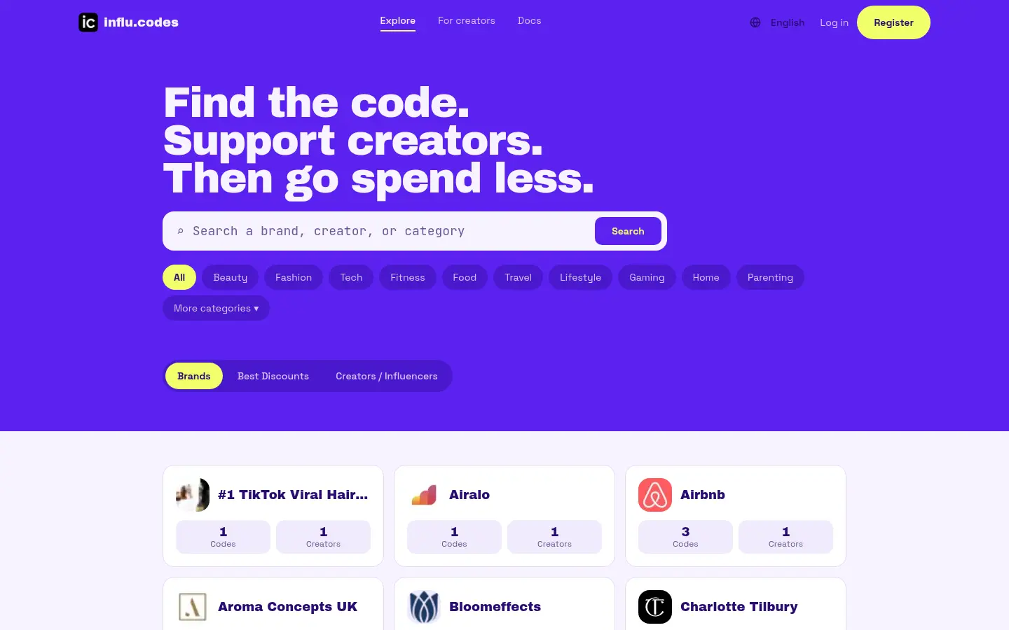 influ.codes website