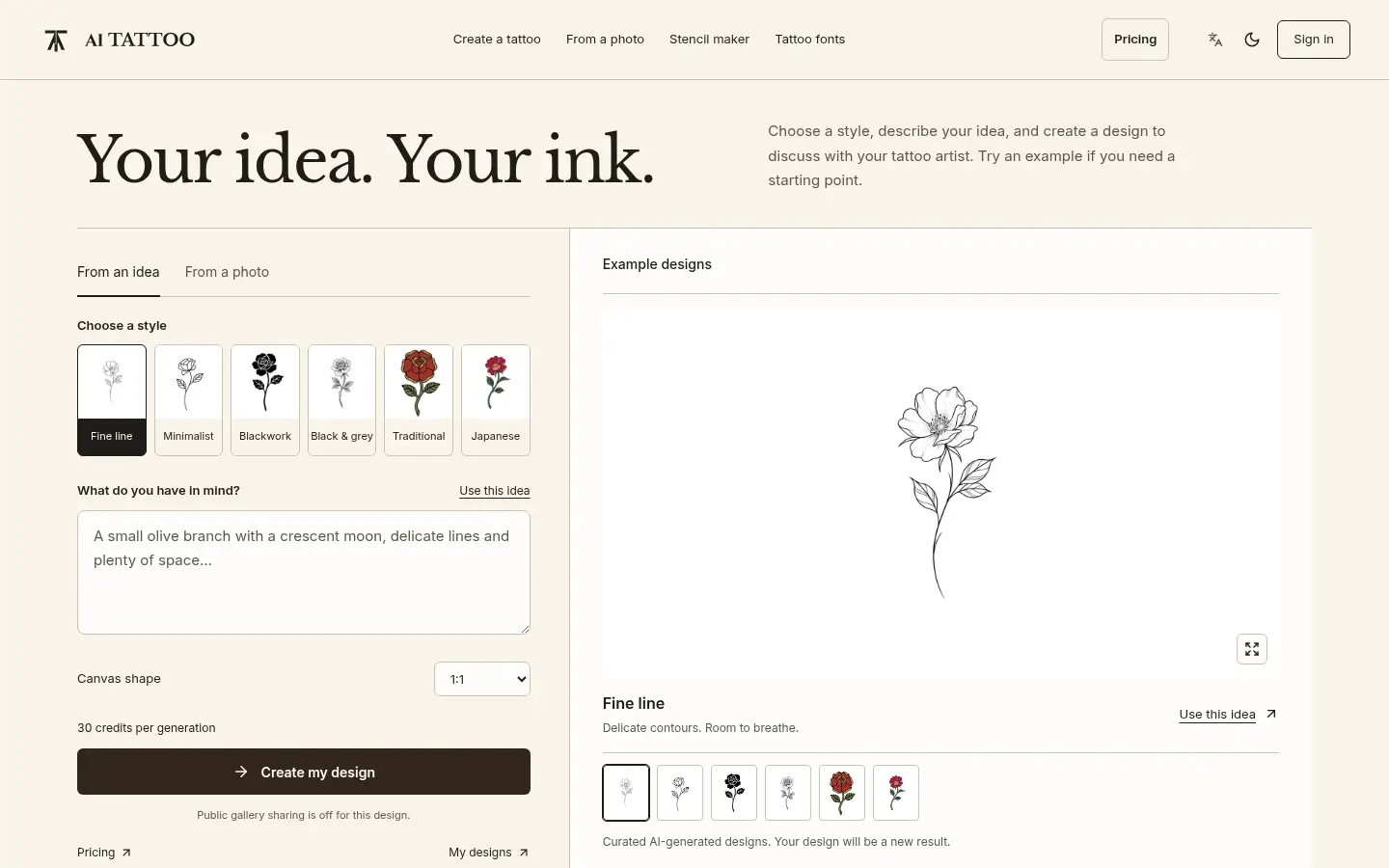 AI Tattoo website
