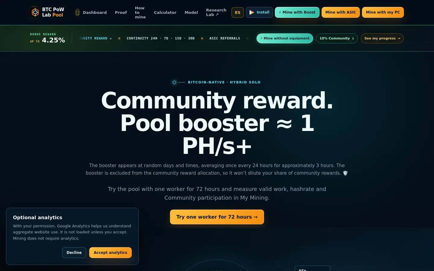 BTC PoW Lab Pool website