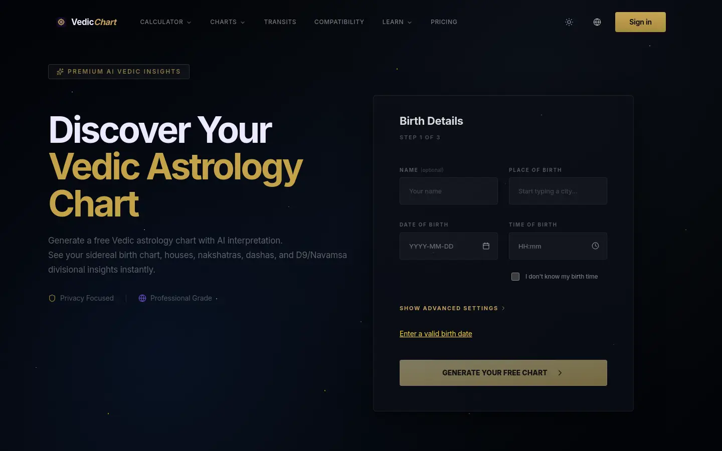 Vedic Astrology Chart website