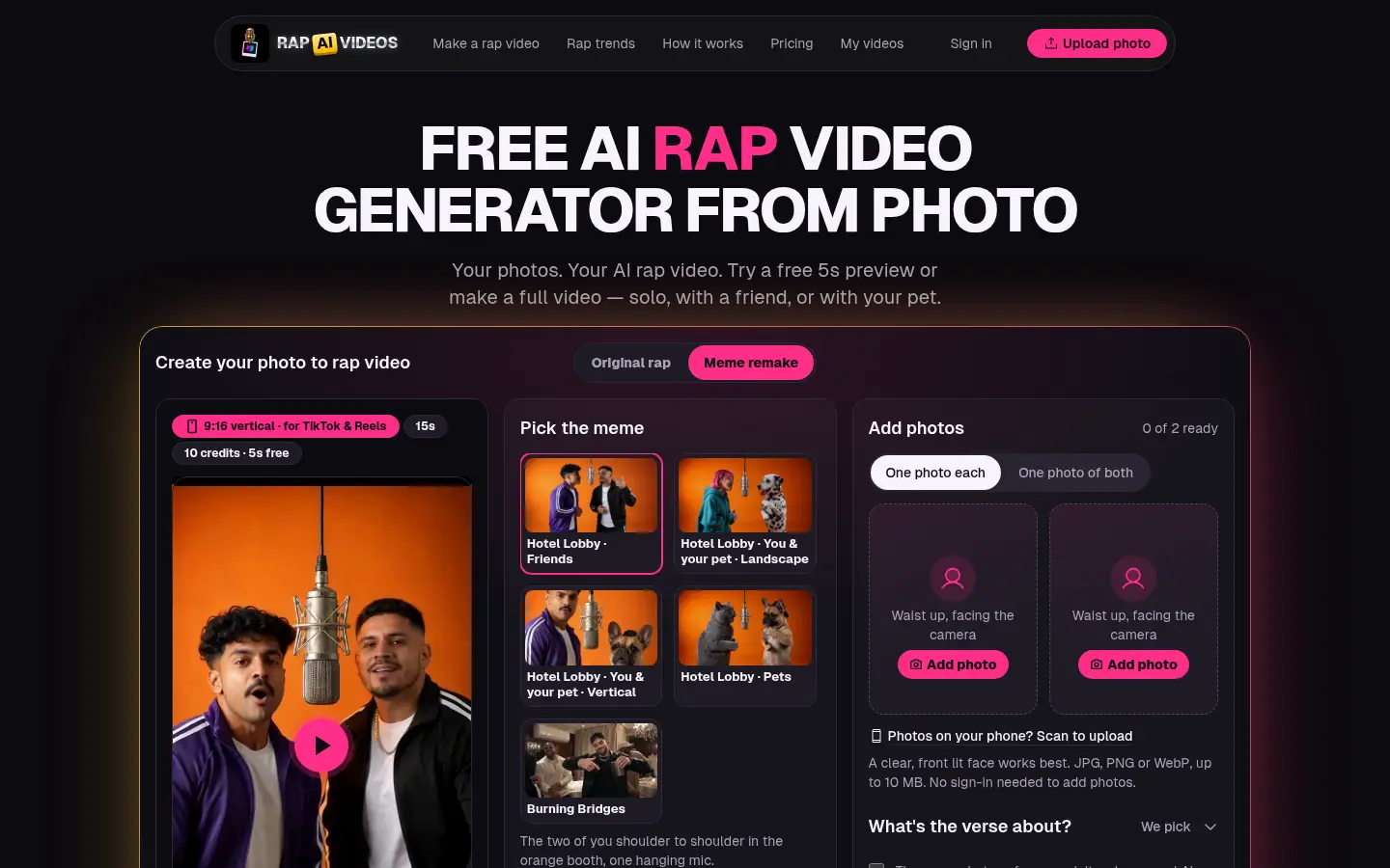 RapAIVideos website