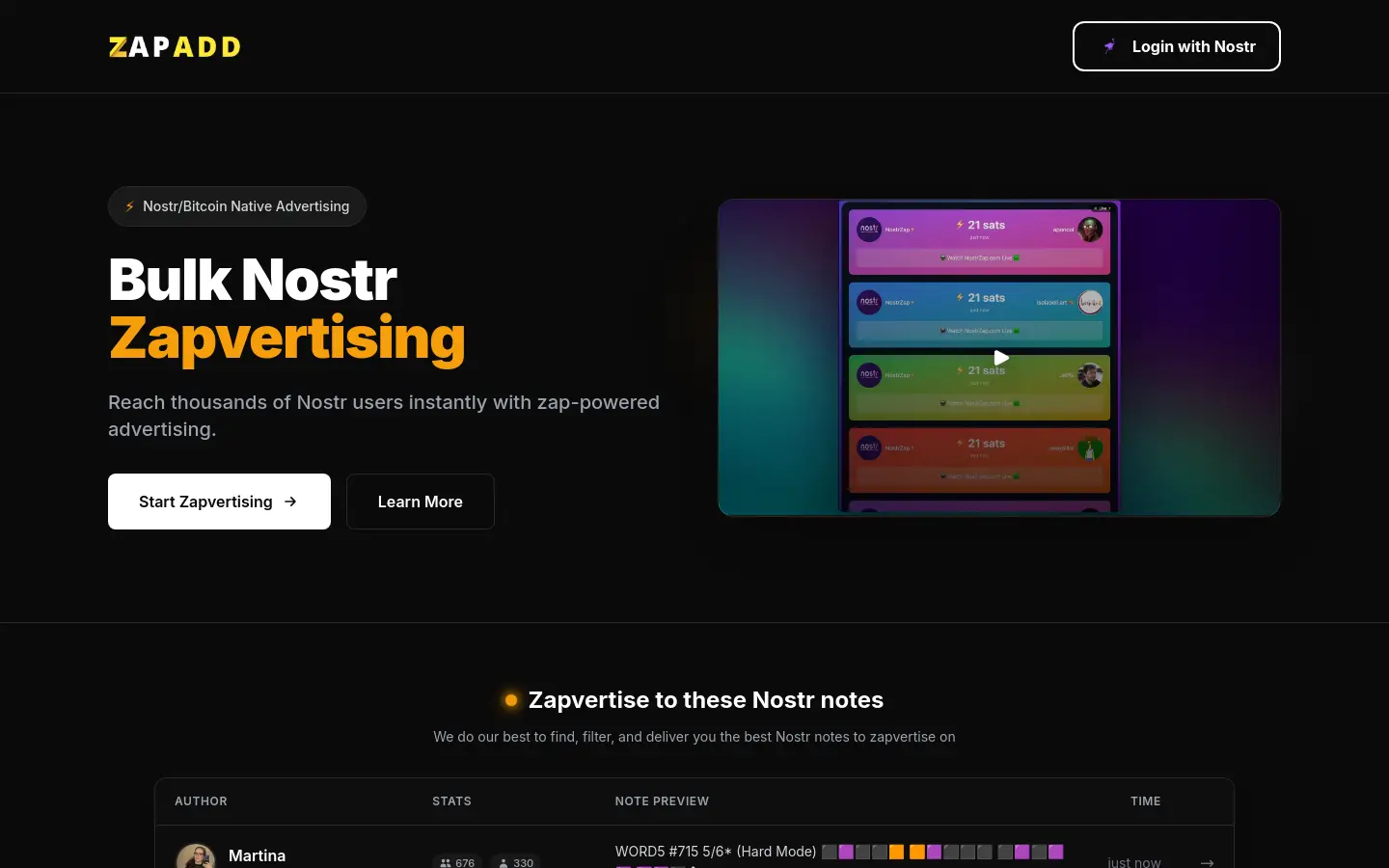 ZapAdd - Bulk Zap Advertise on Nostr website