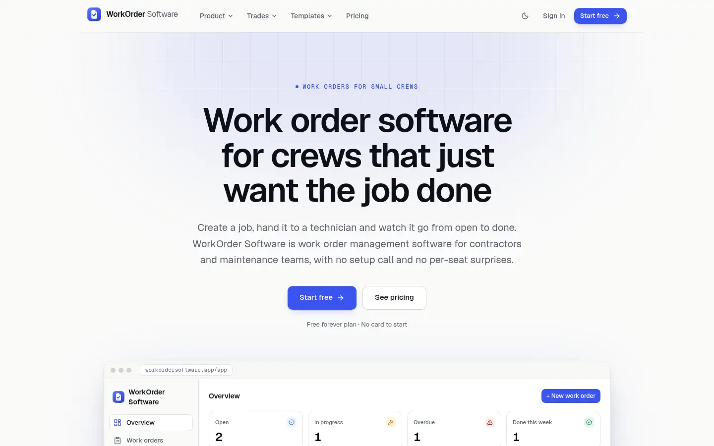 WorkOrder Software website