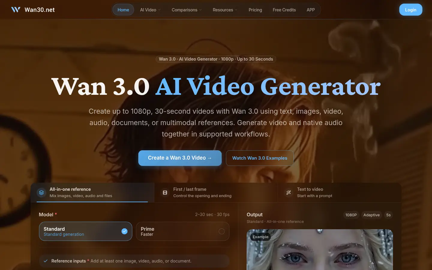Wan 3.0 AI Video Generator website