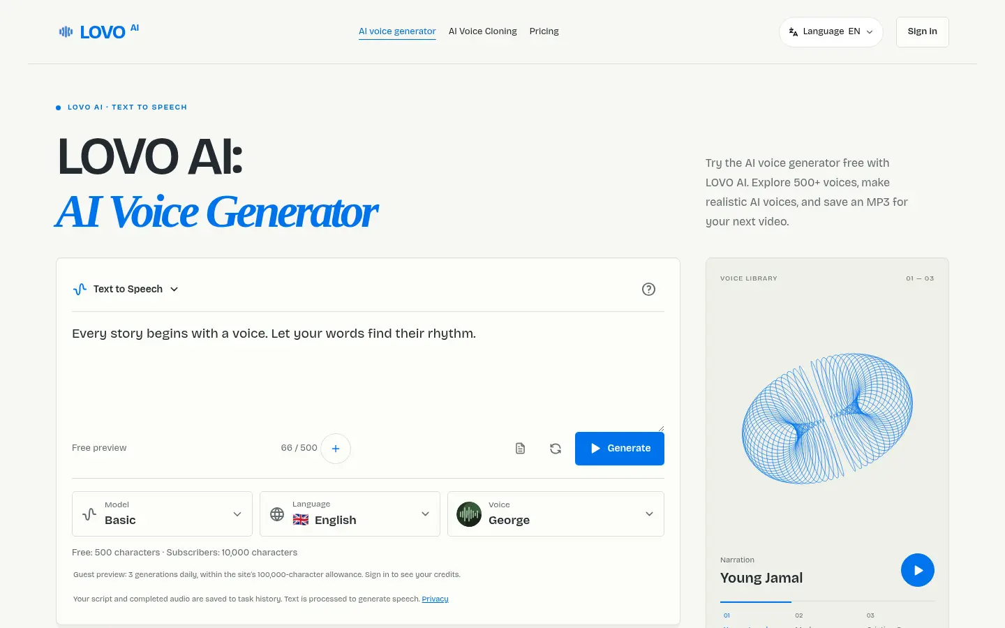 LOVO AI website