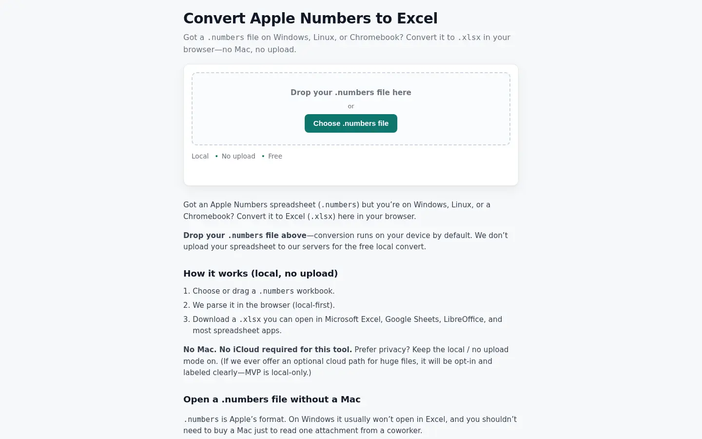 Numbers2Excel website