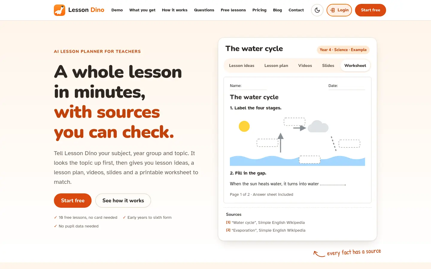 Lesson Dino website