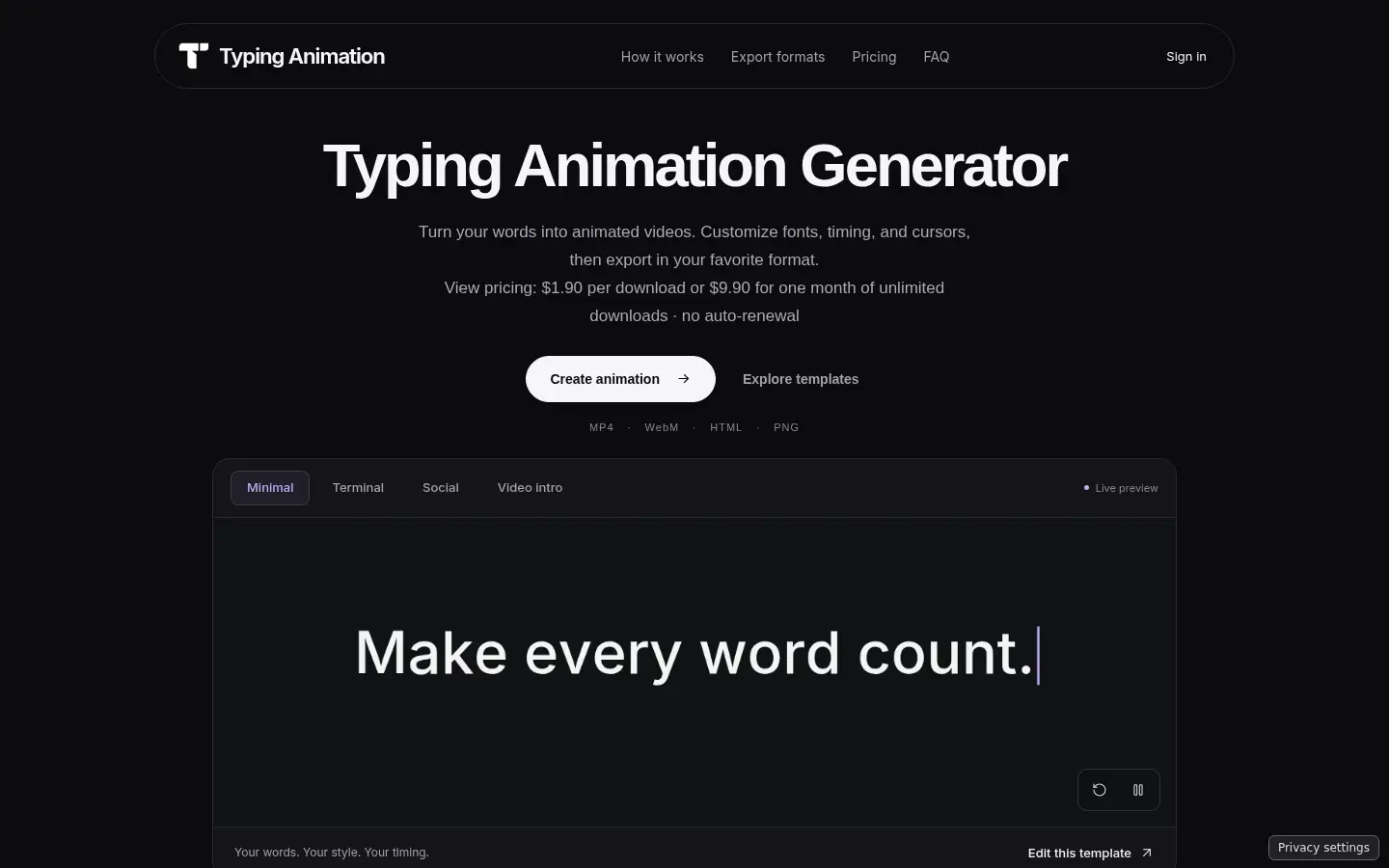 Typing Animation website