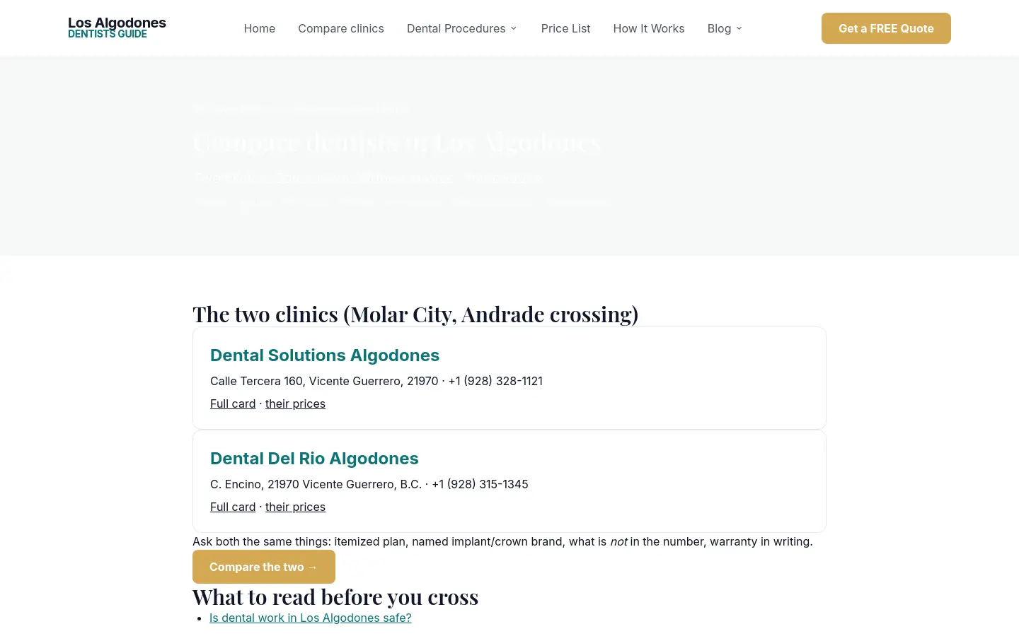 Los Algodones Dentists Guide website