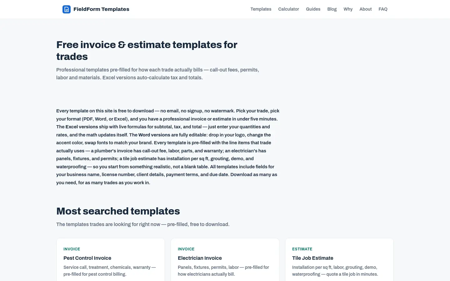 FieldForm Templates website