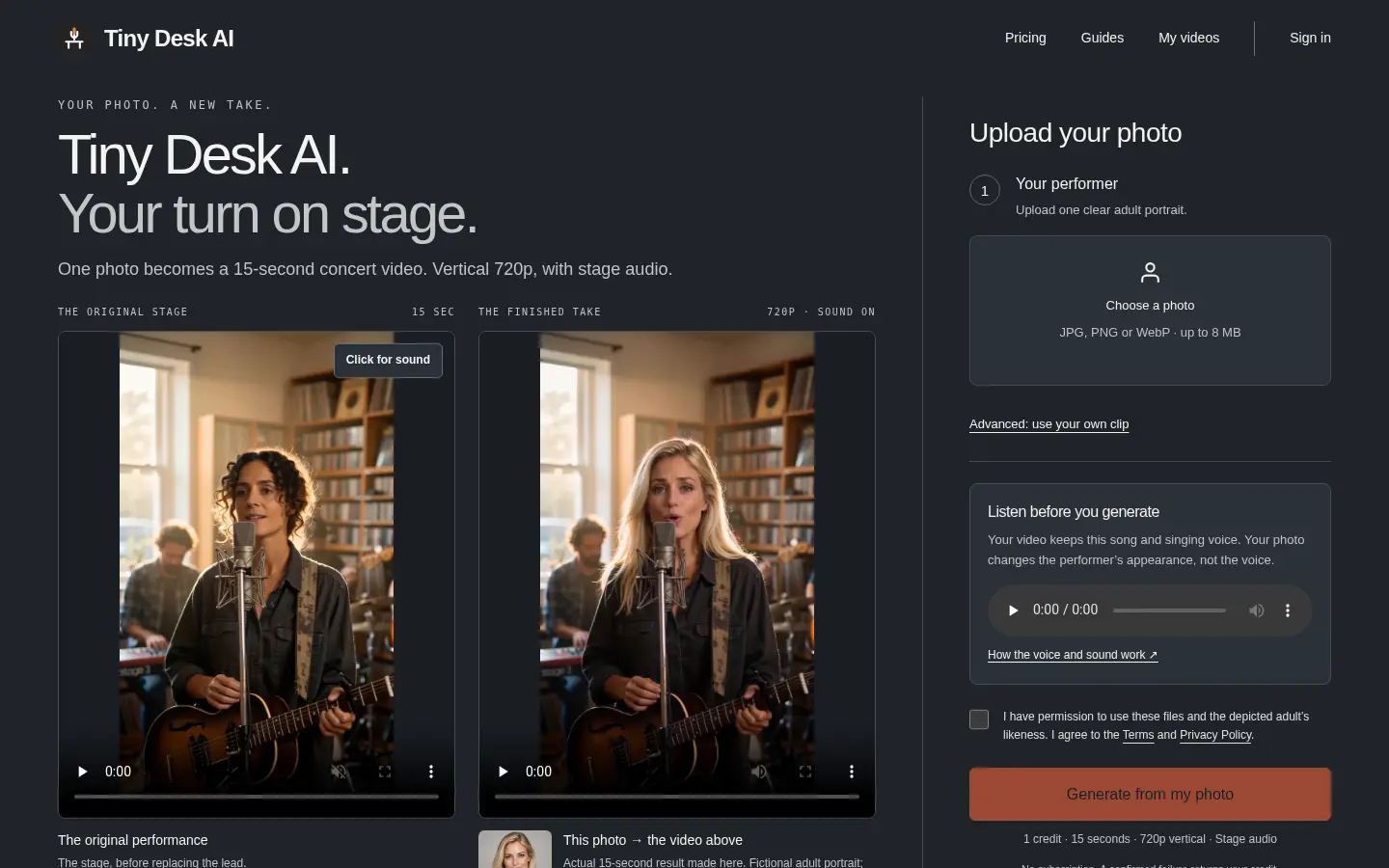 Tiny Desk AI Generator website