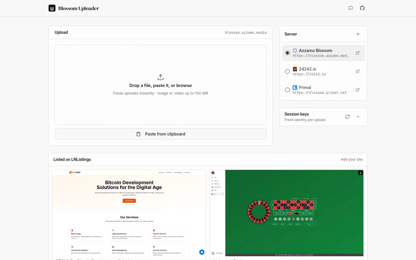 Blossom Uploader website
