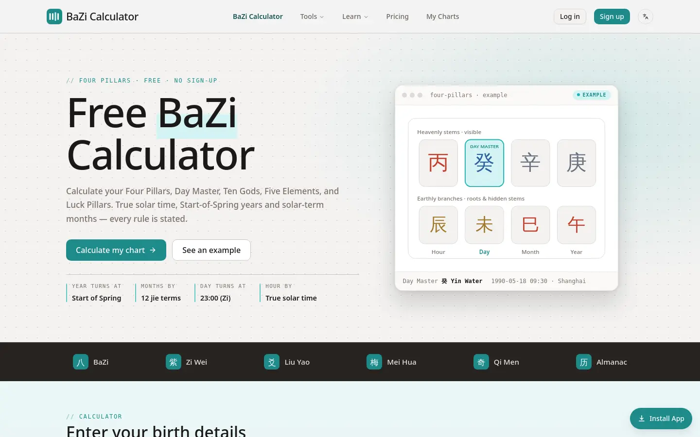 BaZi Calculator website