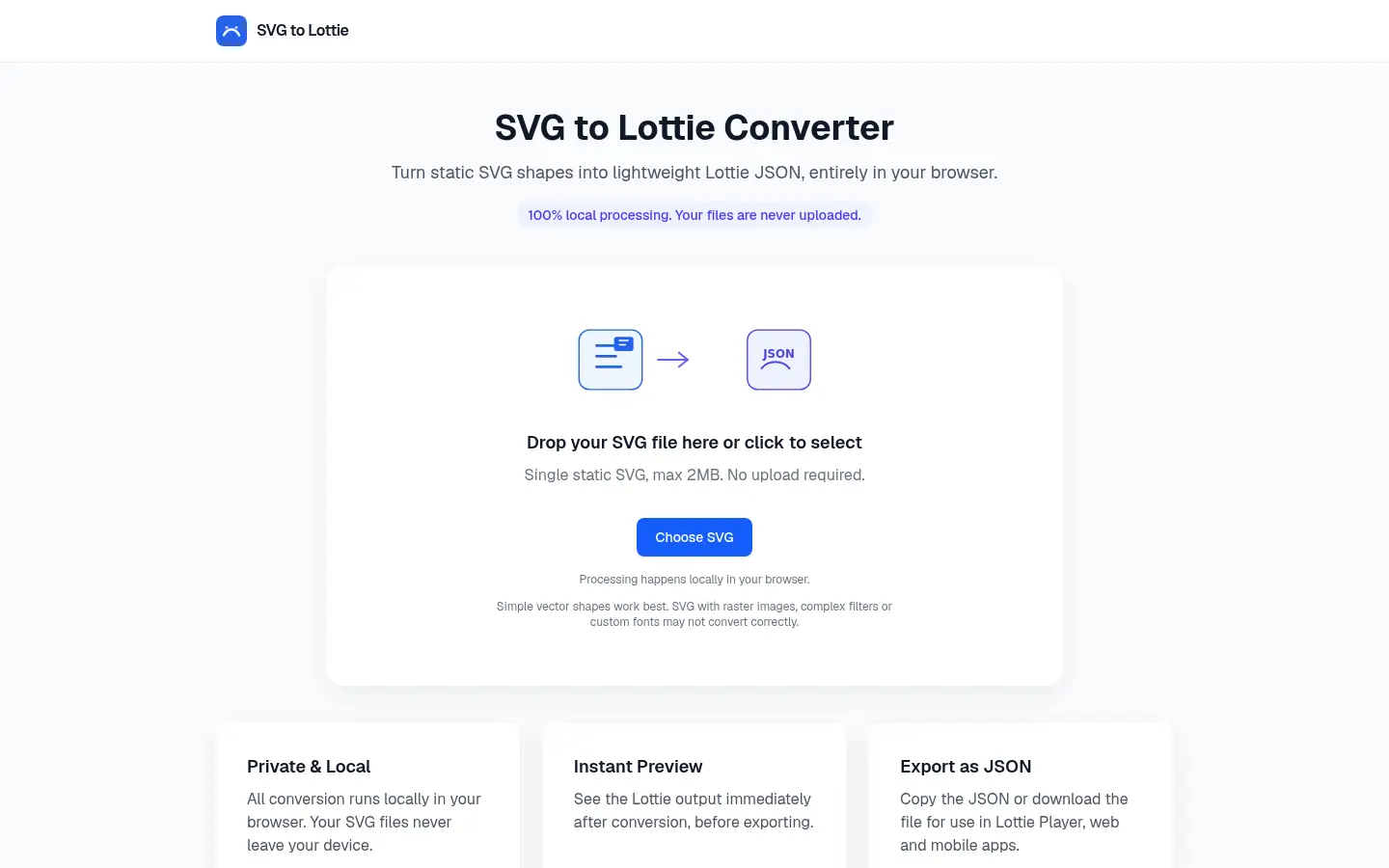 SVG to Lottie Converter website