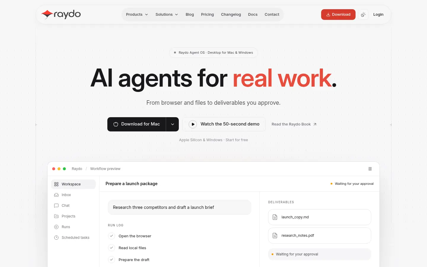Raydo Agent OS website