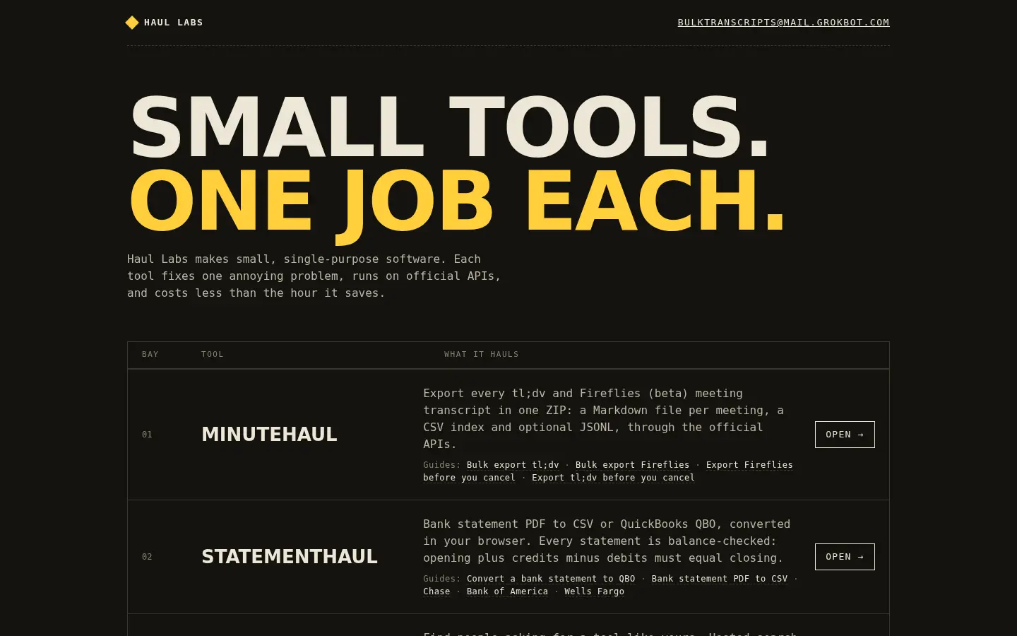 Haul Labs website