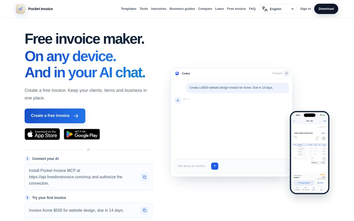 Pocket Invoice website