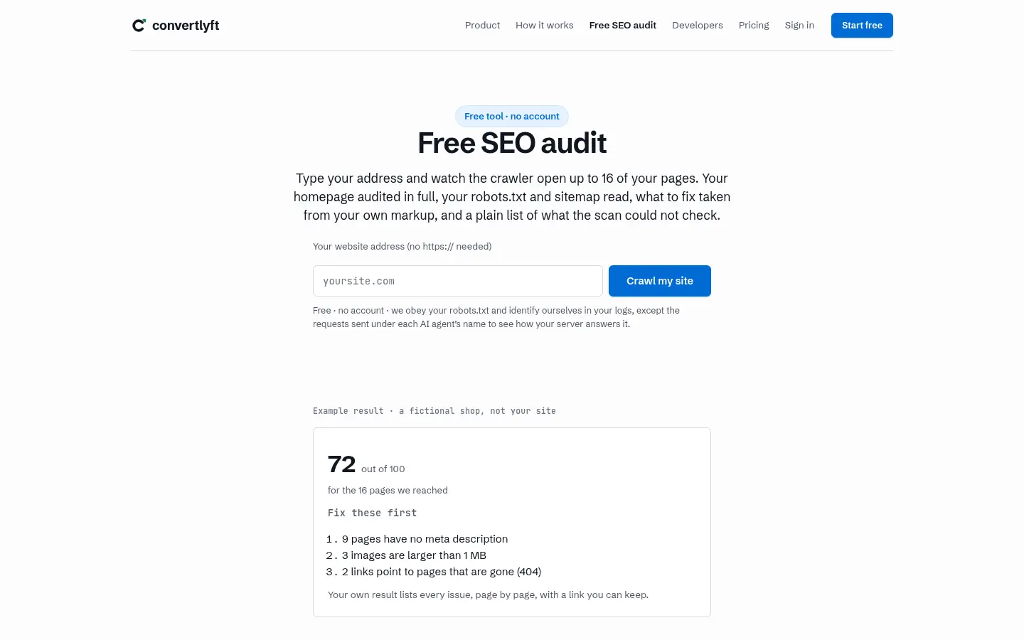 Convertlyft Free SEO Audit website