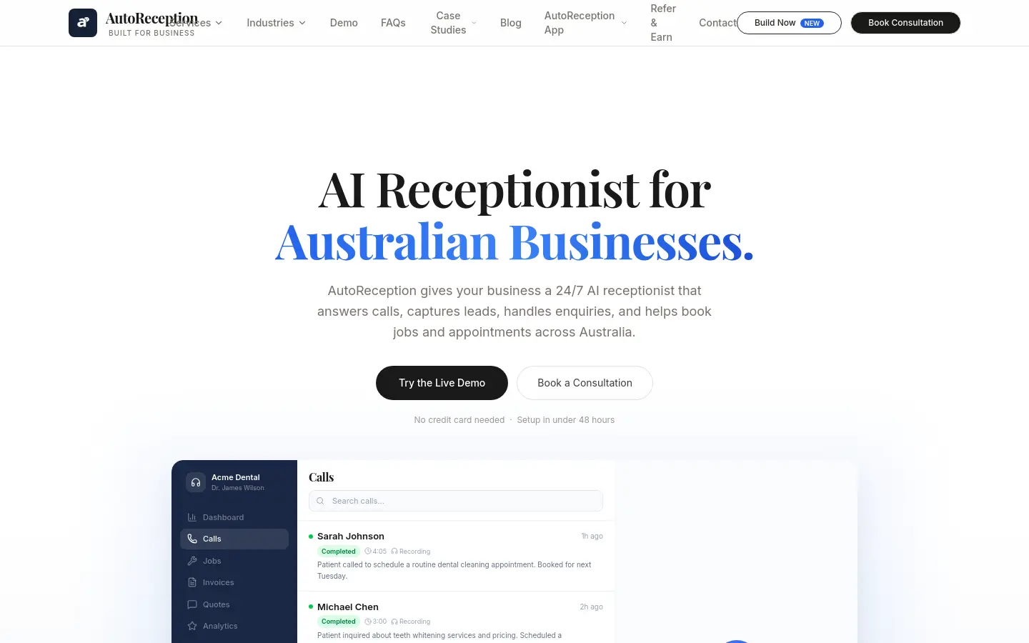 AutoReception website