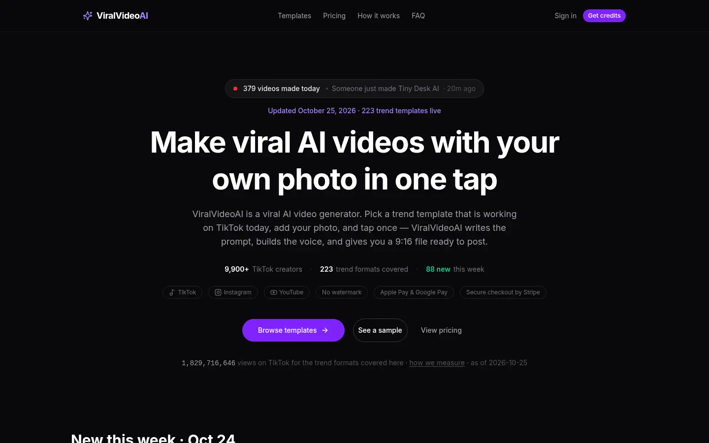 ViralVideoAI website