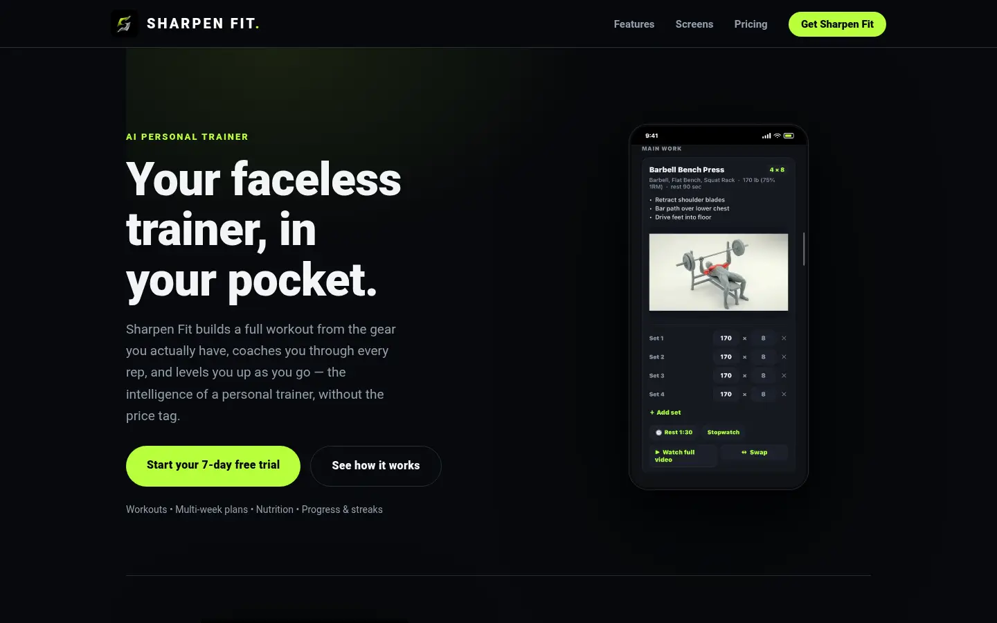Sharpen Fit: AI Gym Coach website