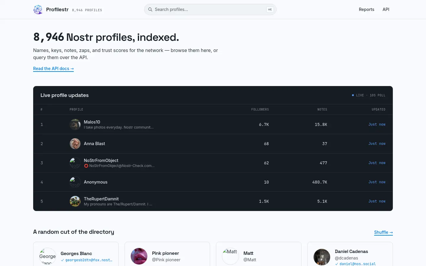 Profilestr - Discover Nostr User Profiles website